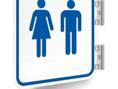 Semn cu doua fete | 12" x 12" aluminiu albastru pe alb